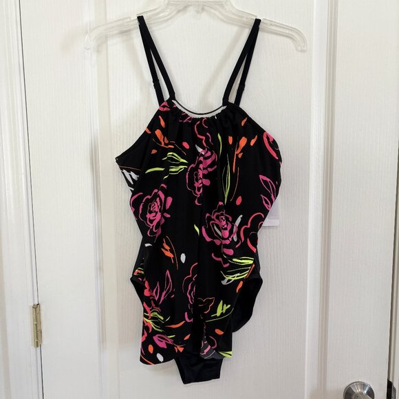 Magicsuit by Miraclesuit Jill Neon Nature Swimsuit 1-PC Black Multi Size 14 NEW - Picture 5 of 10